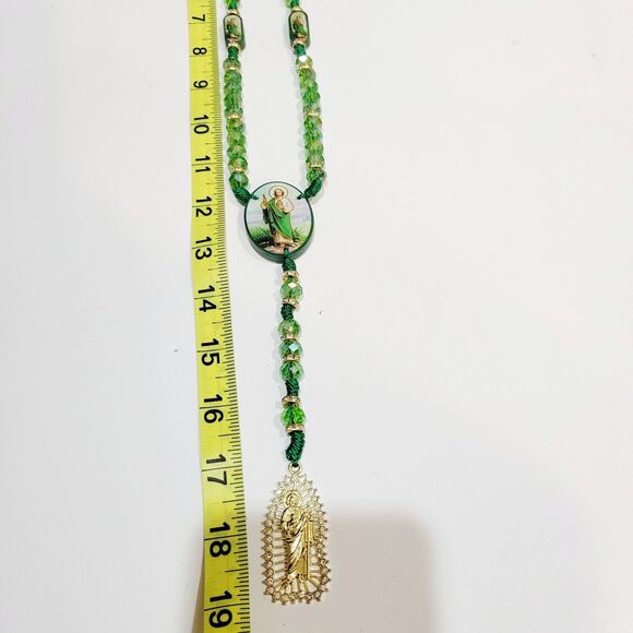 San Judas Tadeo Rosario Necklace crystal beads Rosary Saint Jude 10mm 2 sided - Picture 9 of 12
